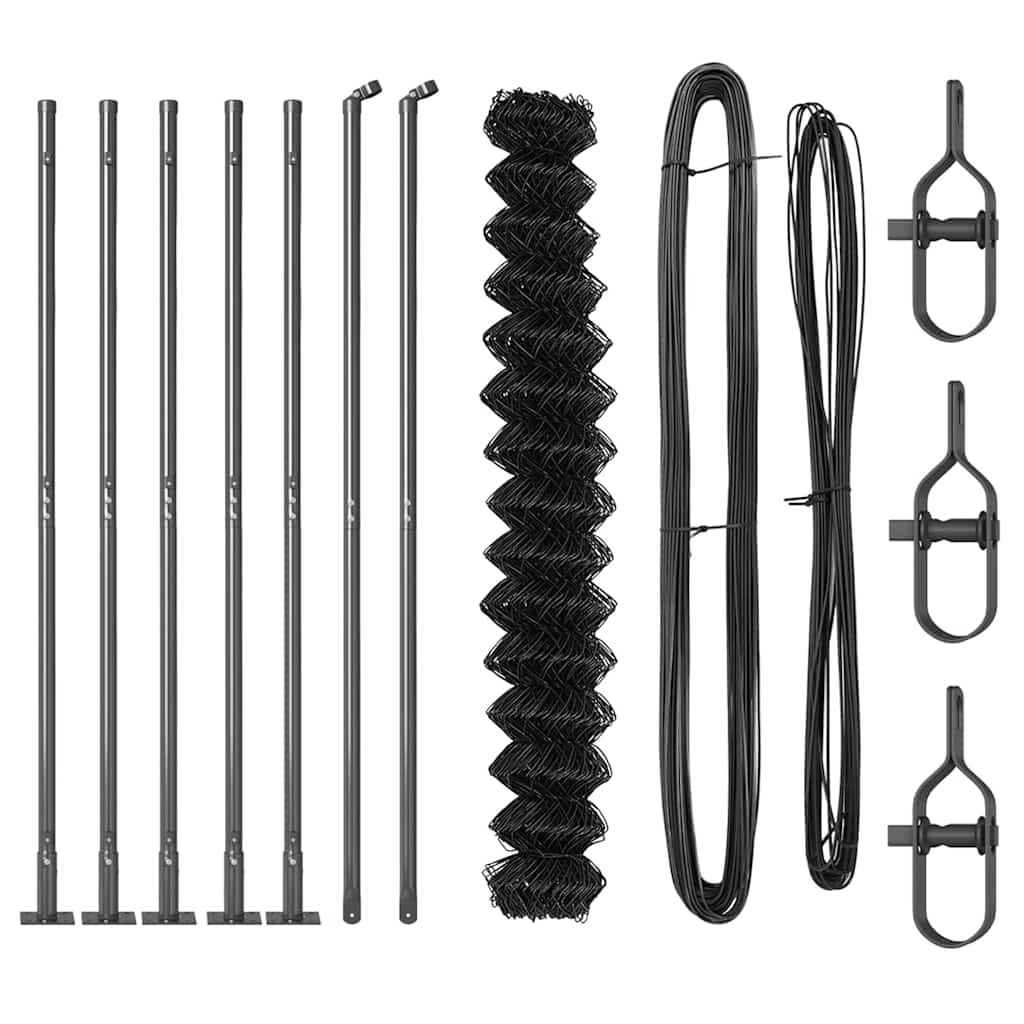 Kettengliedzaun mit Pfosten Grau 1,4 x 10 m Stahl